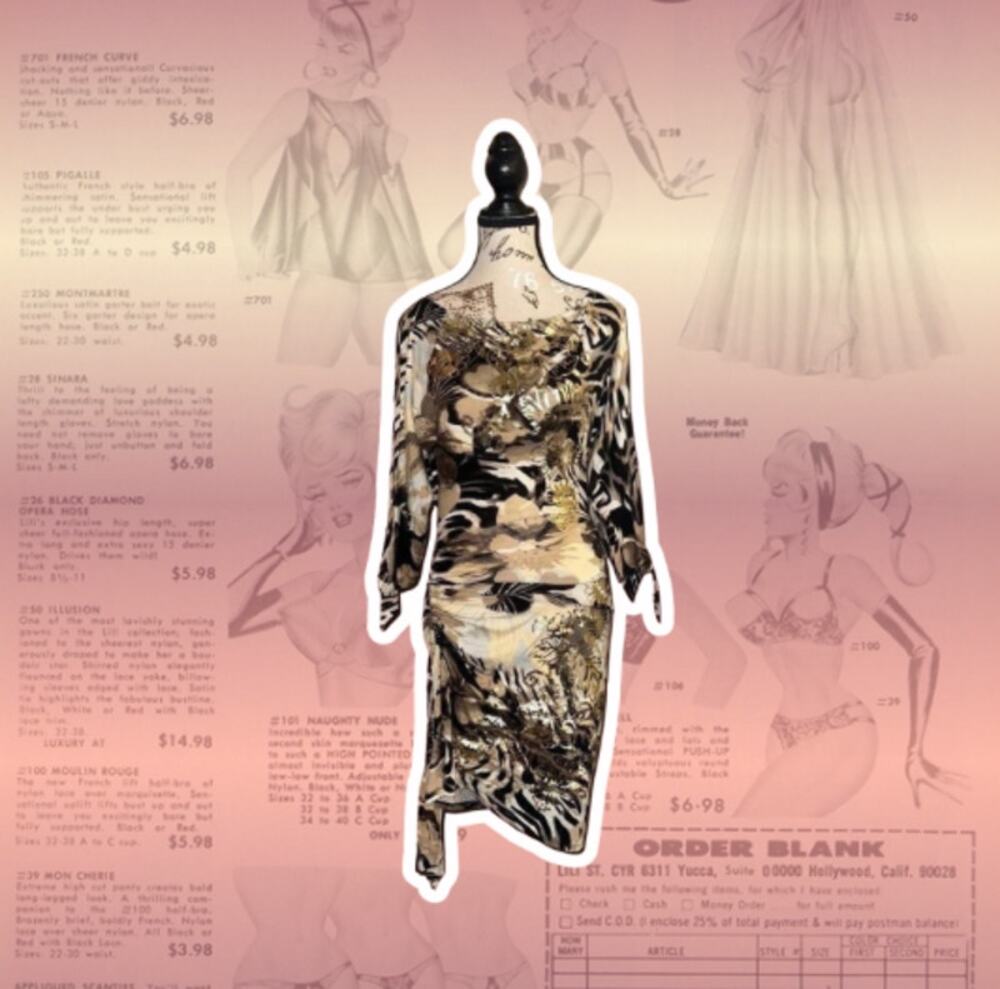 Y2K Animal Print Party Dress Multicolor Midi Dress Metallic Party Dress